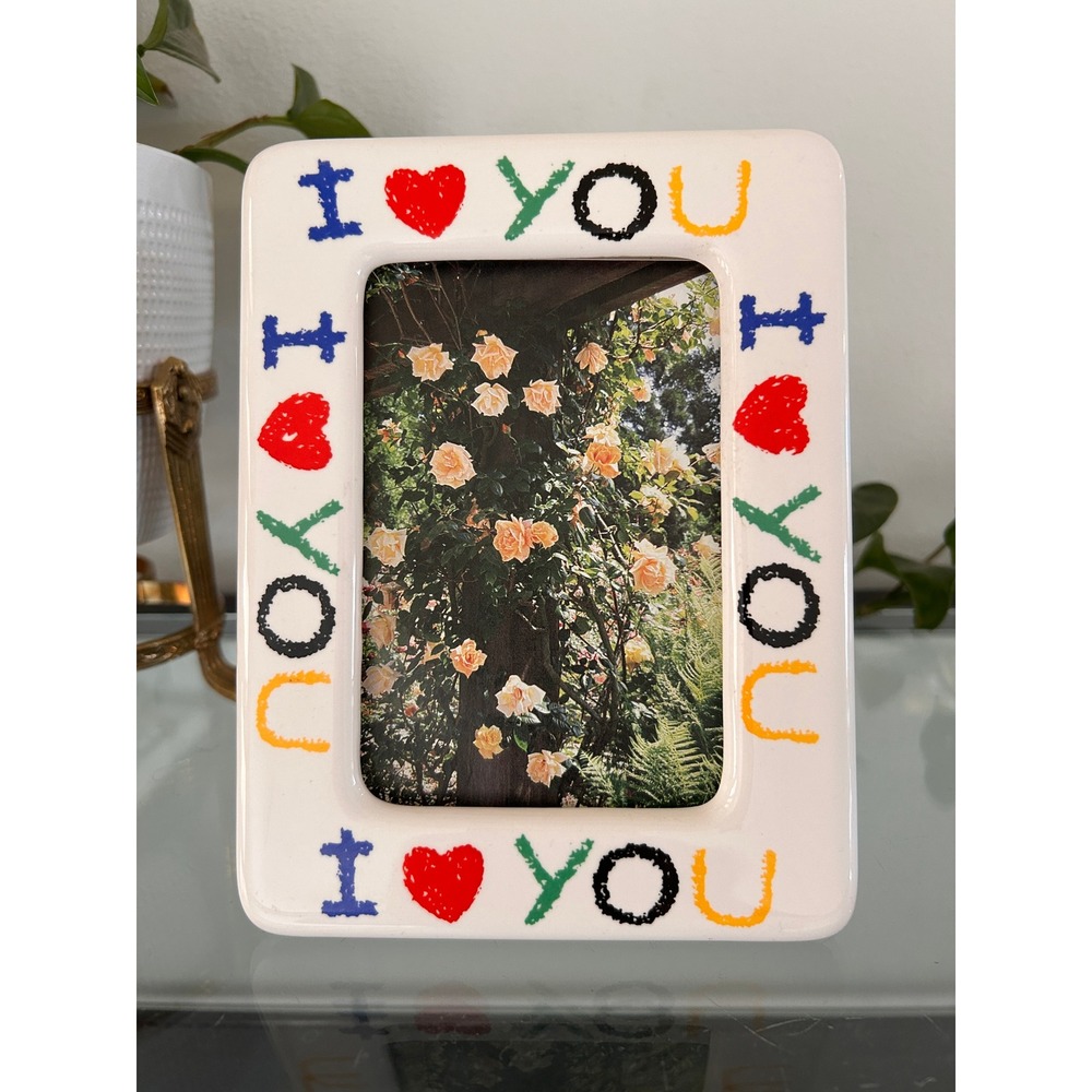 Vintage Fetco 90s Ceramic I Love You Picture Photo Frame Crayon Letters